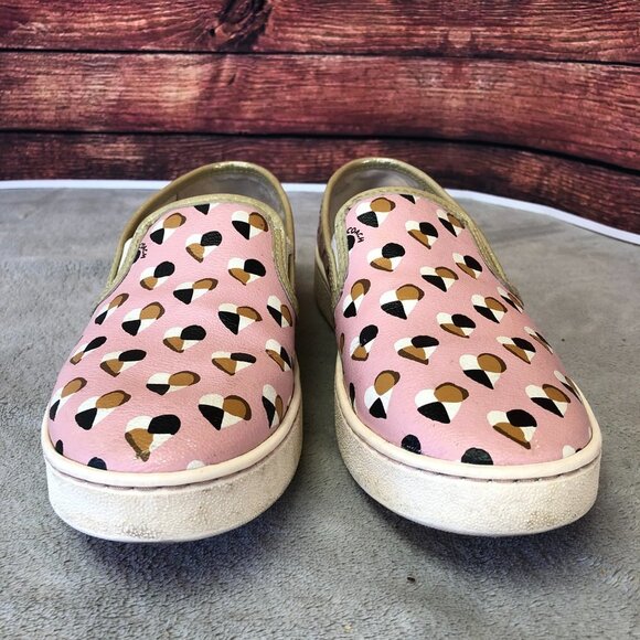 Coach Heart Print Blush Pink Gold Trim Heart Slip On Shoes Size 10B - Picture 2 of 16